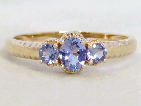 Tanzanite Ring 3-Stone Design in 9k Yellow Gold