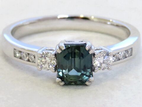 1.19ct Teal Sapphire & 0.29ct Diamond Engagement Ring in Platinum