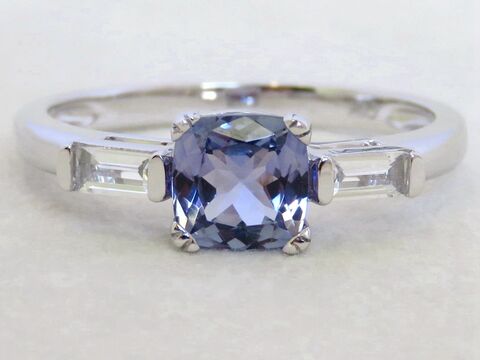 Tanzanite & White Sapphire 3-Stone Ring in 9k White Gold