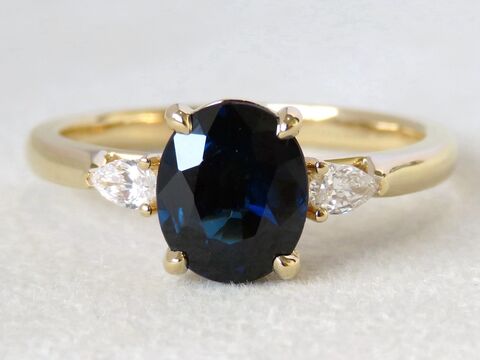Bespoke 18k Yellow Gold Natural 1.86ct Blue Sapphire & Lab Created Diamond Engagement Ring - Remaining Balance of Custom Made Job#060826BSALCD18Y-N