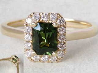1.05ct Green Sapphire & 0.24ct Diamond Halo Engagement Ring in 14k Yellow Gold