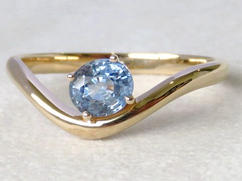 0.8ct Natural Blue Sapphire Wave Curve Ring in 9k Yellow Gold