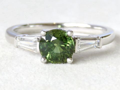 1.46ct Natural Green Sapphire & 0.5ct Lab Diamond Three-Stone Ring in Platinum
