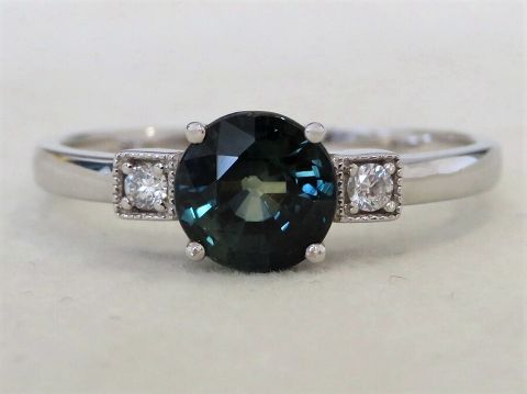 1.29ct Teal Sapphire & 0.07ct Diamond Engagement Ring in 14k White Gold