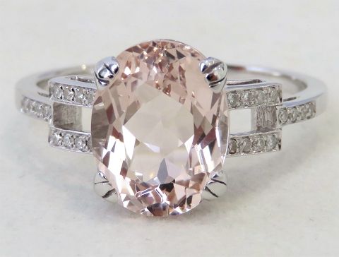 3.27ct Pink Morganite & Diamond Ring in 14k White Gold