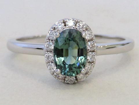 1.19ct Teal Sapphire & 0.21ct Diamond Ring in 14k White Gold
