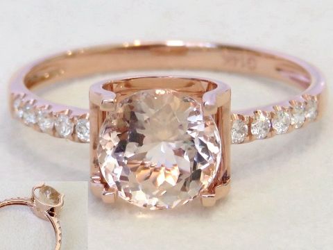 1.54ct Pink Morganite & 0.15ct Diamond Ring in 14k Rose Gold