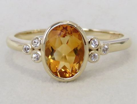 1.2ct Citrine & White Sapphire Ring in 9k Yellow Gold