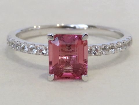 1.23ct Pink Tourmaline & White Sapphire Ring in 9k White Gold