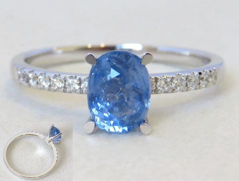 1.645ct Blue Sapphire & 0.18ct Diamond Ring in 14k White Gold
