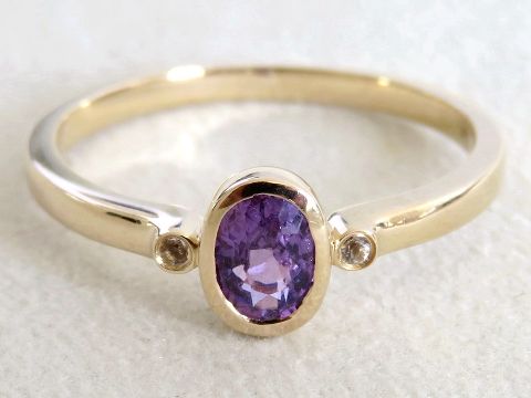 Purple Sapphire & White Sapphire Ring in 9k Yellow Gold