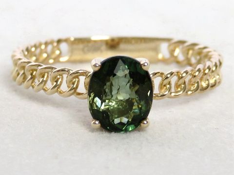 1.2ct Green Tourmaline Ring in 9k Yellow Gold