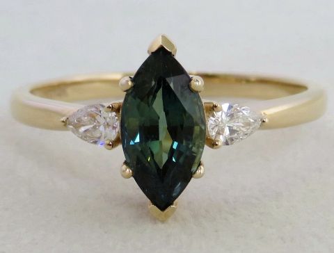 1.57ct Teal Sapphire & 0.2ct Diamond Ring in 14k Yellow Gold