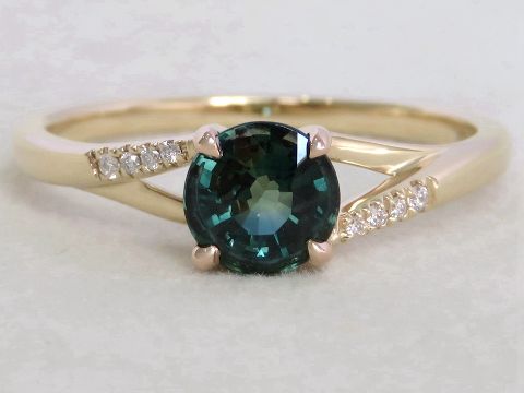 1.02ct Teal Sapphire & Diamond Ring in 14k Yellow Gold