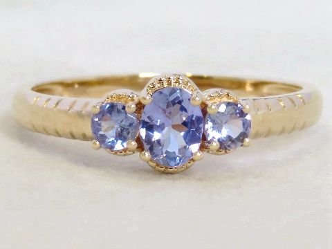 Tanzanite Ring 3-Stone Design in 9k Yellow Gold