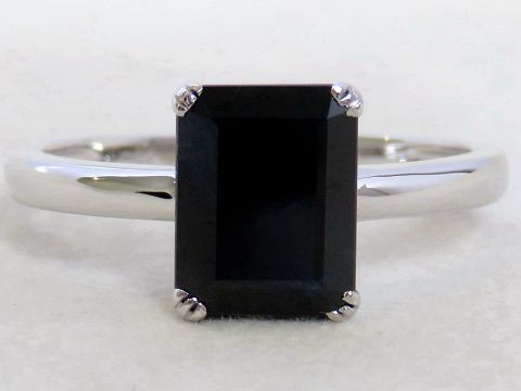 2.9ct Black Sapphire Solitaire Ring in 9k White Gold