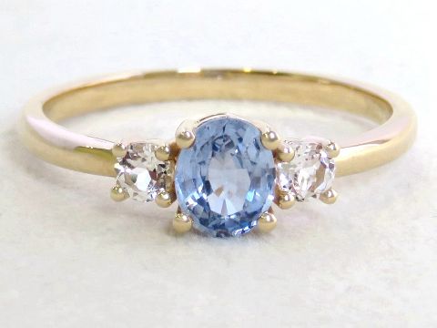 Blue Sapphire & White Sapphire 3-Stone Ring in 9k Yellow Gold