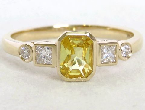 Yellow Sapphire & 0.26ct Diamond 5-Stone Ring in 14k Yellow Gold