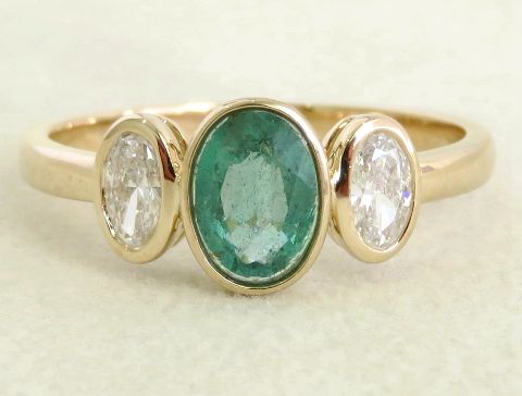 Emerald & 0.36ct Lab Created Diamond 3-Stone Ring in 9k Yellow Gold