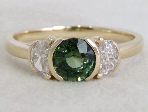 1.26ct Green Sapphire & 0.44ct Half Moon Lab Diamond Ring in 14k Yellow Gold