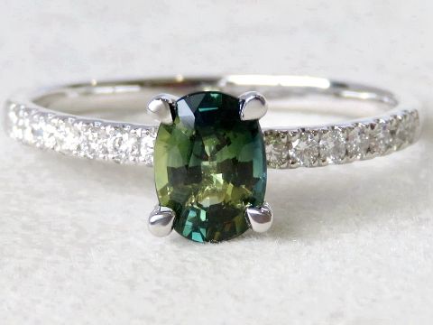 1.09ct Natural Parti Sapphire Engagement Ring with 0.21ct Diamond in Platinum