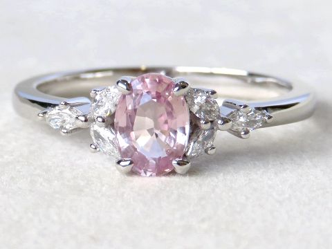 0.9ct Pink Sapphire & 0.15ct Diamond Engagement Ring in Platinum