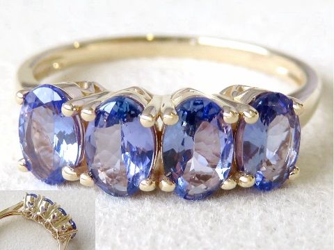 1.6ct Tanzanite 4-Stone Ring in 9k Yellow Gold